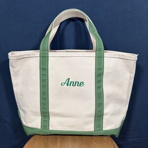 Vintage LL Bean Boat and Tote Canvas Bag Medium Green White Made In USA NICE